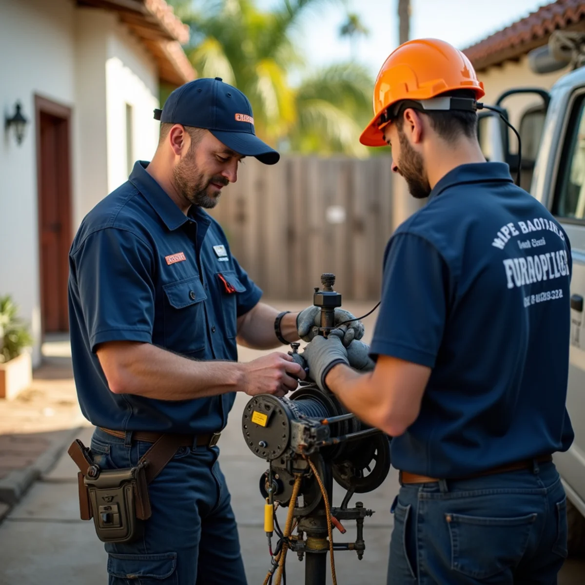 Senior South Bay Pro Plumbing plumber training a new technician on trenchless sewer equipment