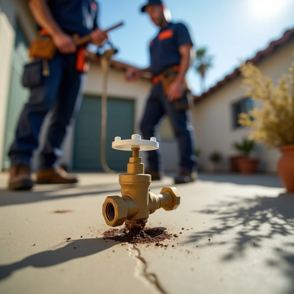 Failed pressure regulator valve exposed on the main water line of a National City home