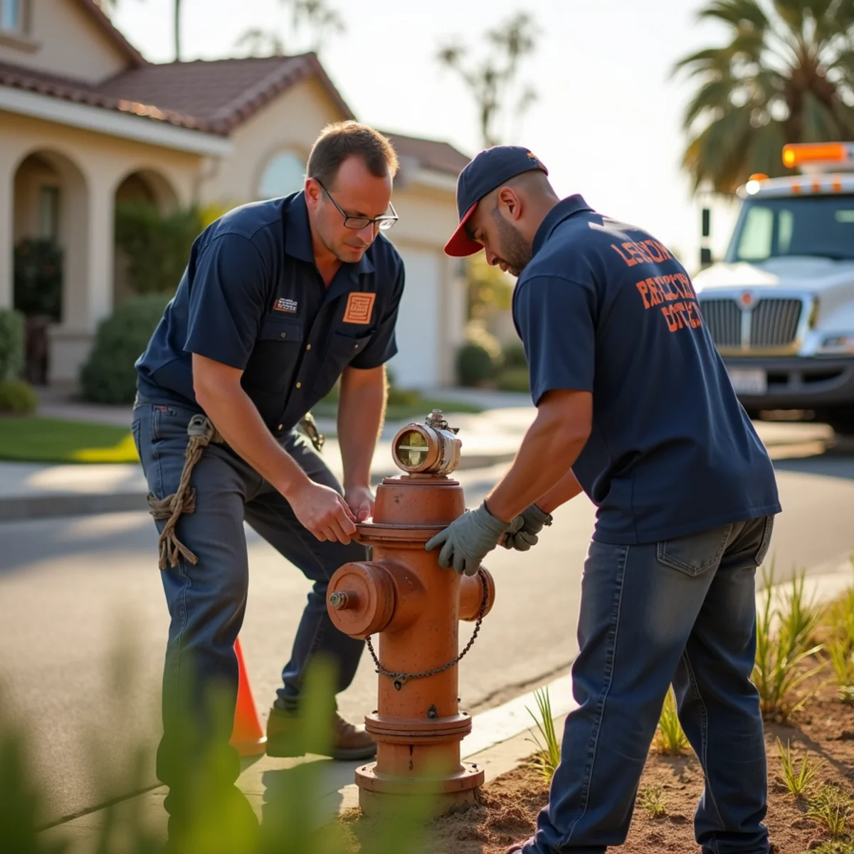 Water utility crew working on a hydrant during pressure testing in a South Bay neighborhood