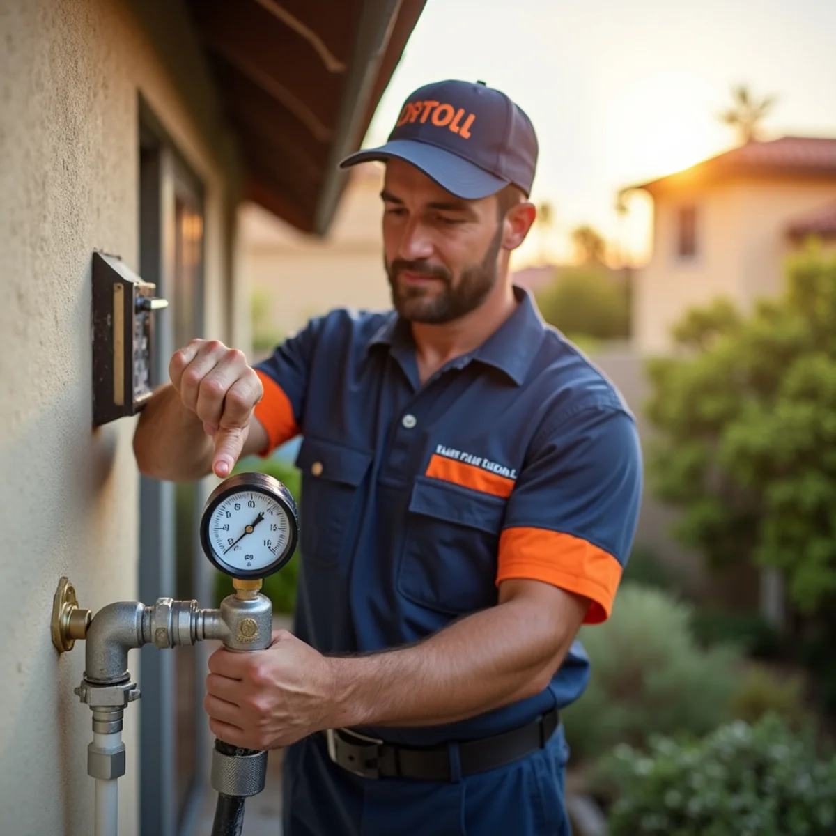 Testing water pressure at a hose bib on a Lemon Grove home