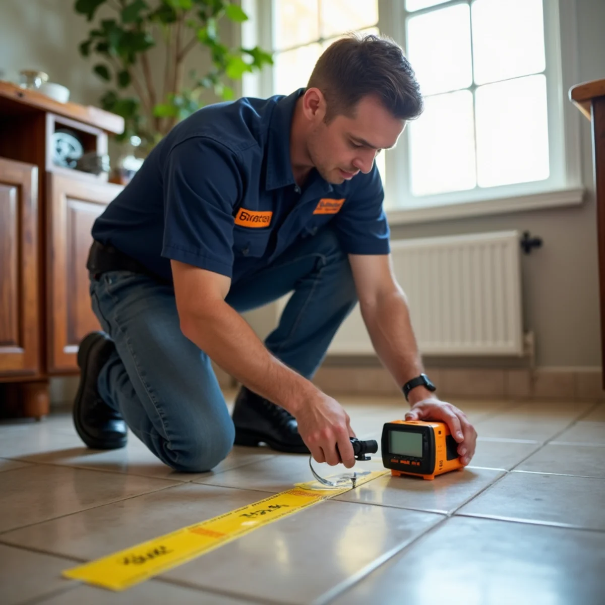 Slab leak detection using acoustic equipment on a Spring Valley tile floor