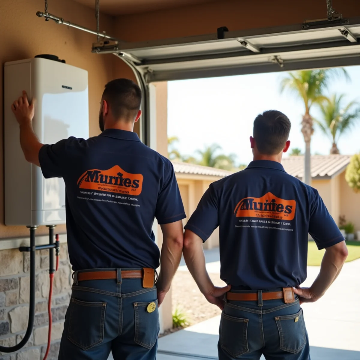 New tankless water heater installed on an Imperial Beach garage wall