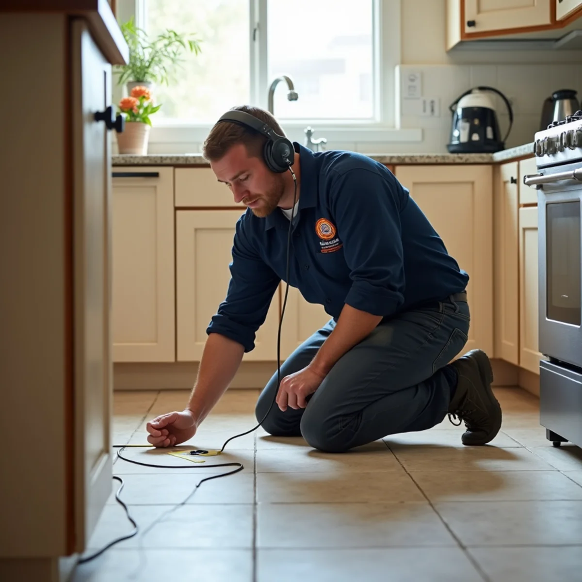 Slab leak detection using acoustic equipment on a National City tile floor